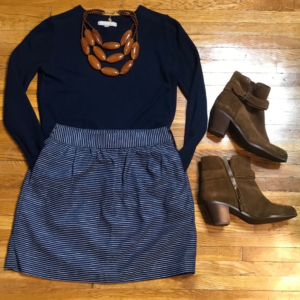 Navy Blue Striped Banana Republic Skirt